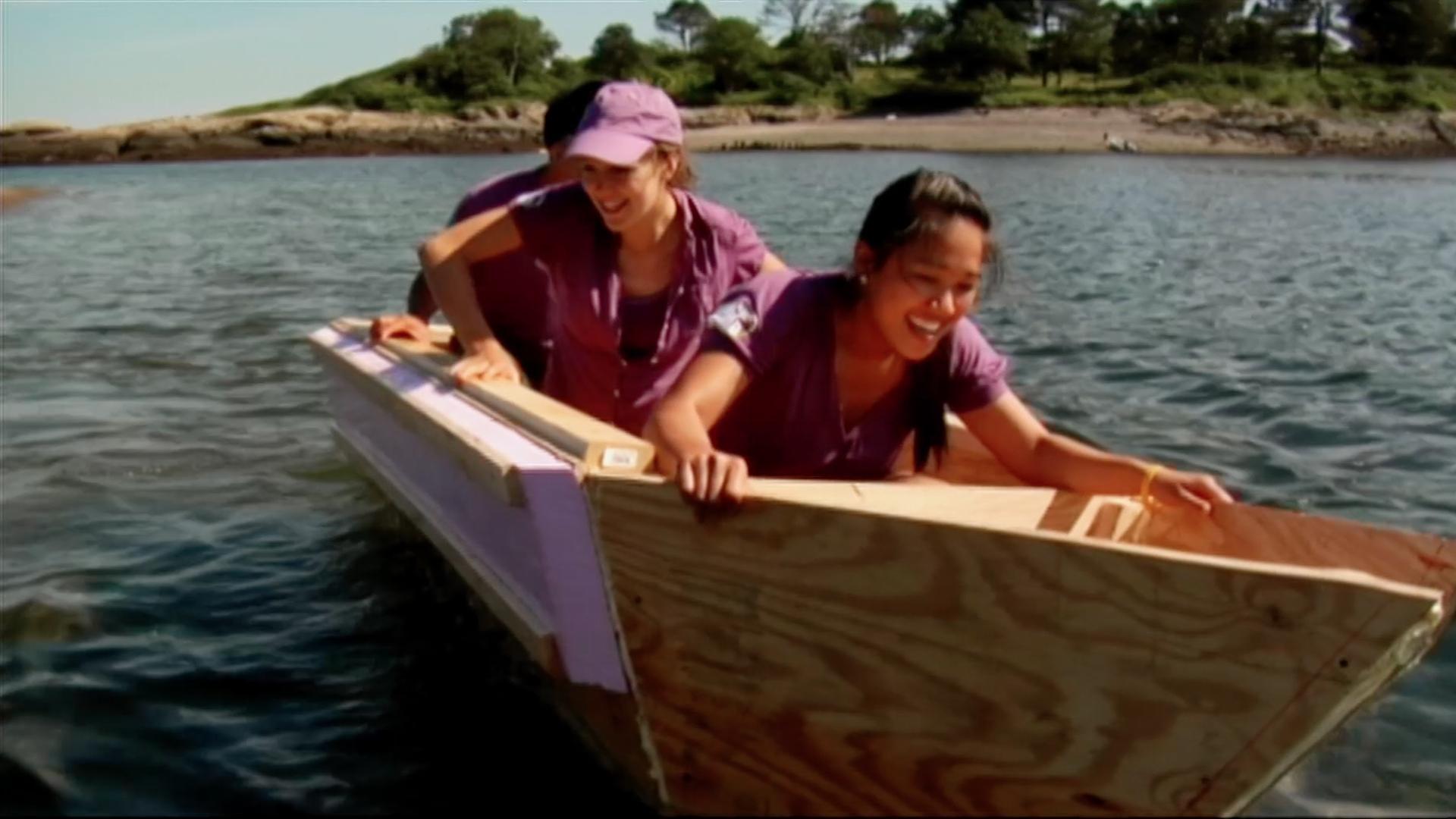 The teams test their sea legs by building sailboats to race across the open ocean.
