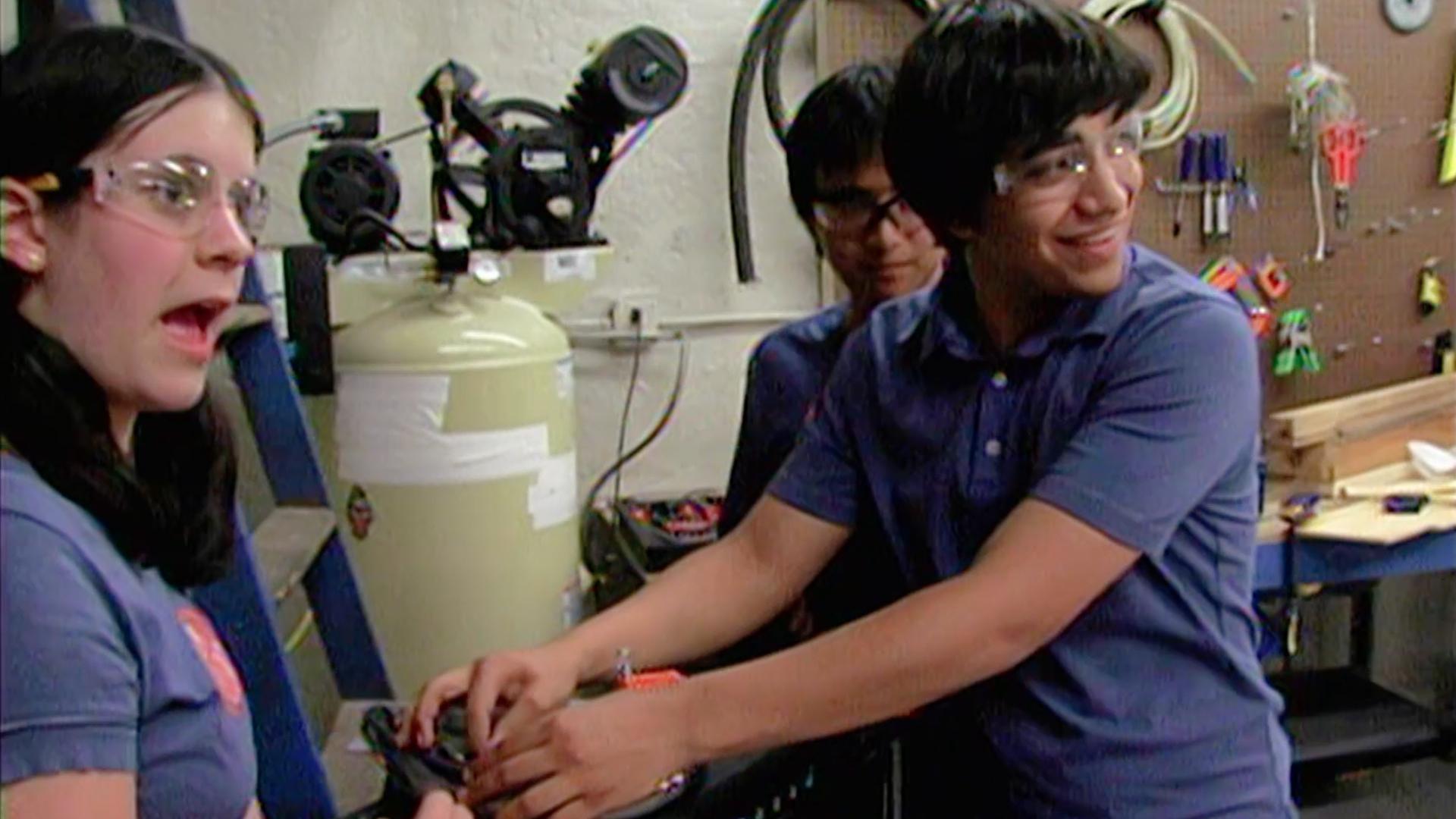 The teams compete to create original musical instruments for a local band.