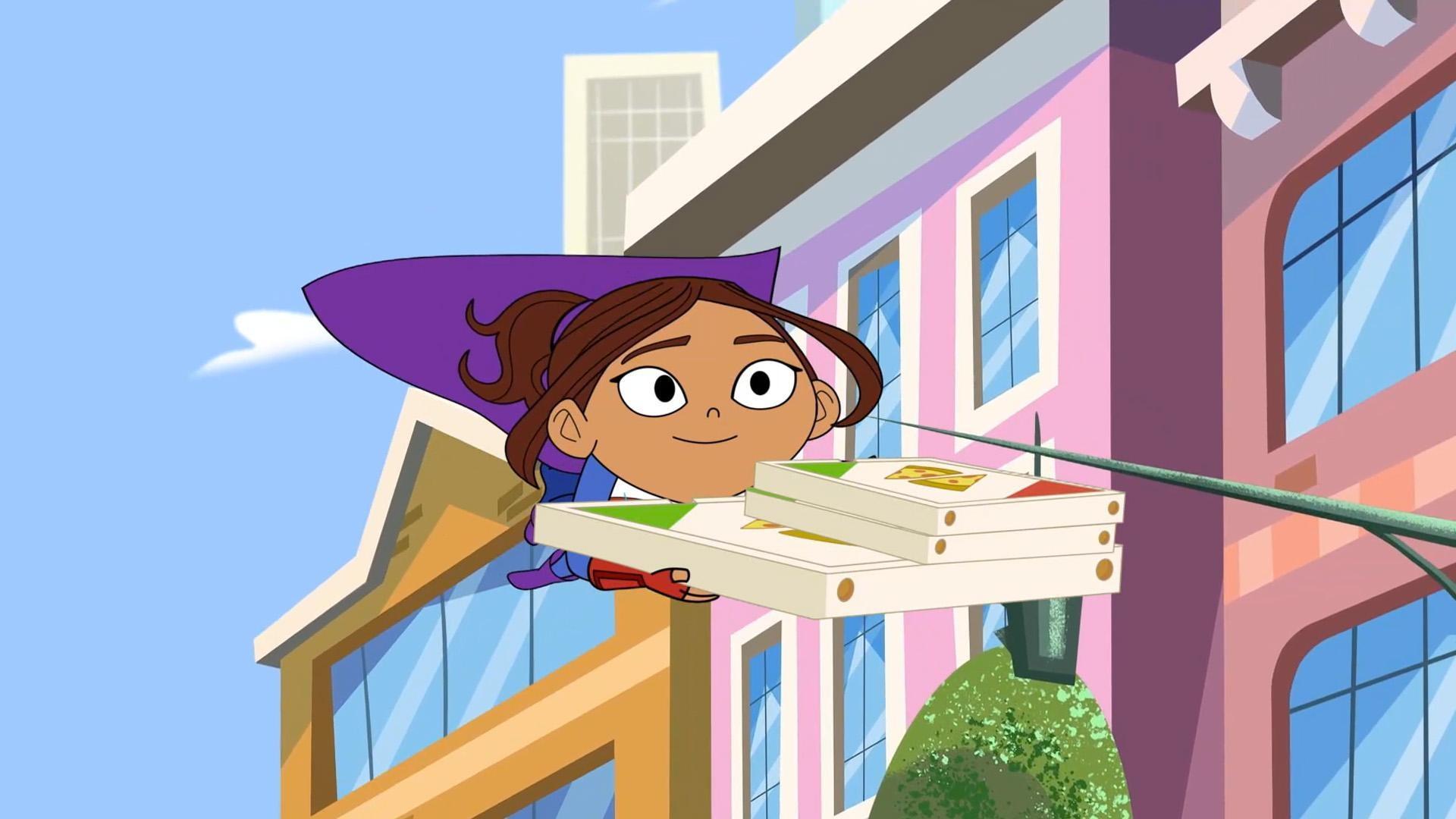 Lucita picks up some pizza for the heroes, but causes the communication tower to fall over