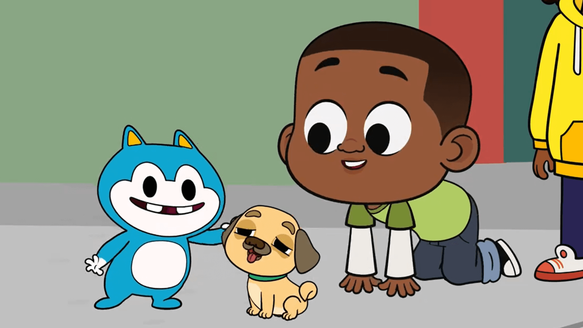 Lyla, Stu, Luke, and Louis find a lost puppy in front of Loops Lunch.