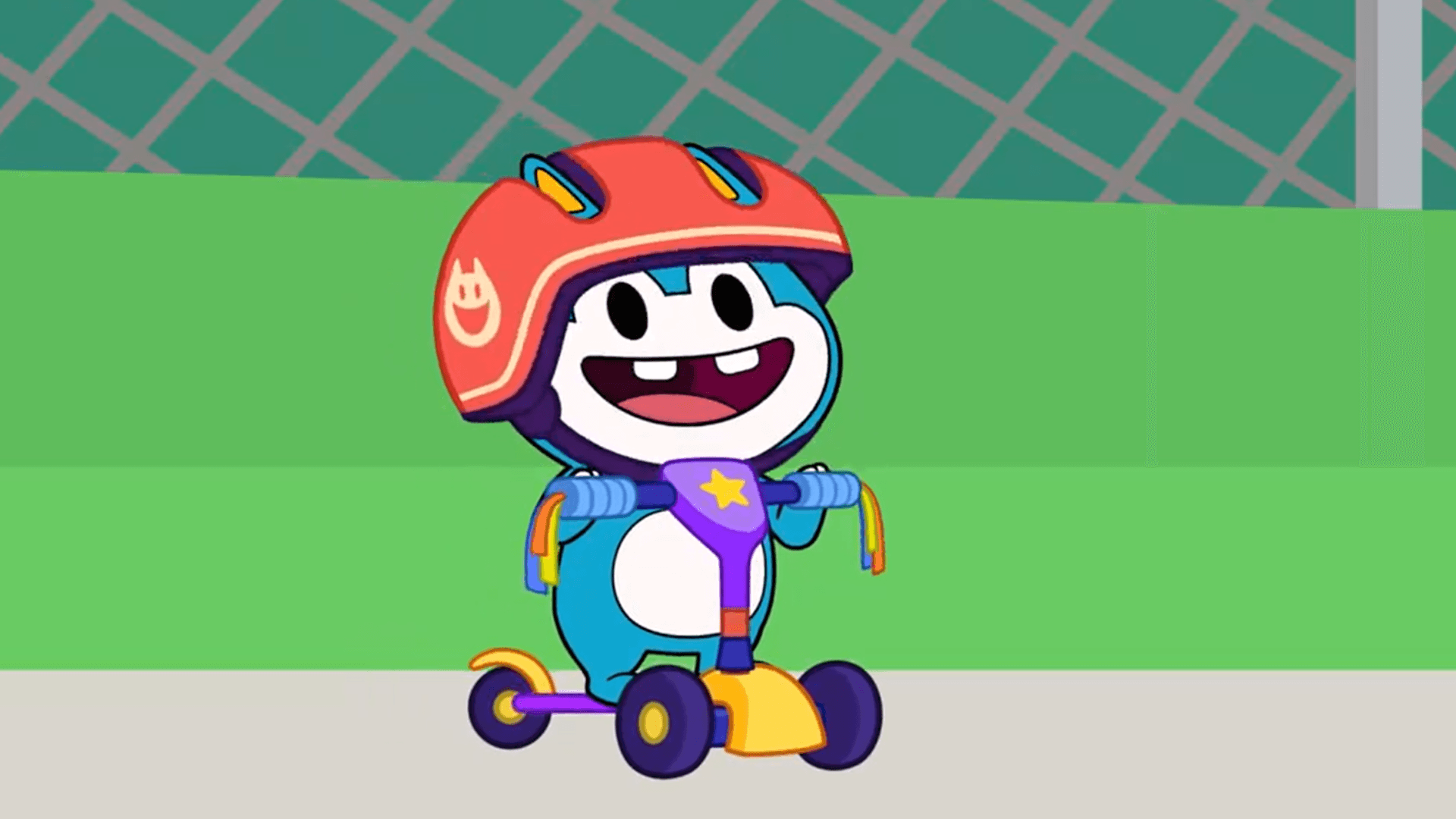 Lyla teaches Stu how to ride a scooter