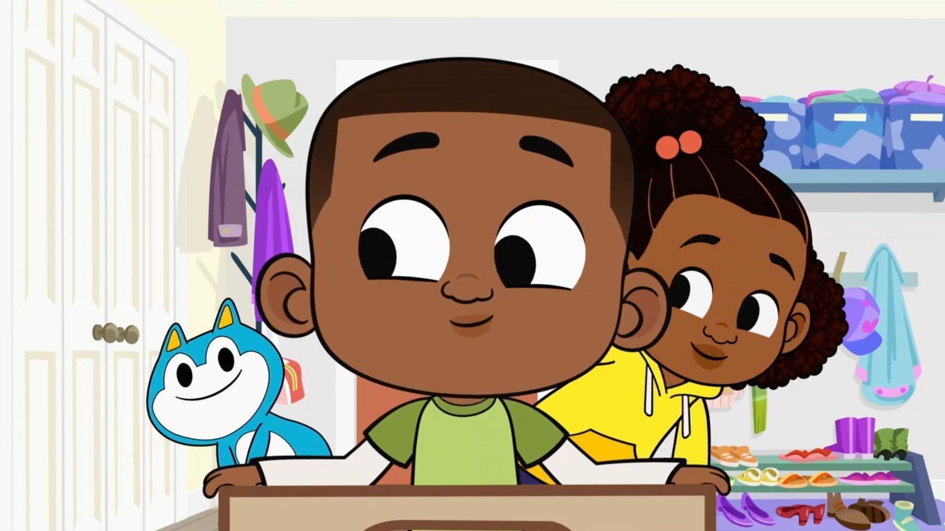 Liana and Lyla solve a puzzle./ Lyla and Luke make a train at home.