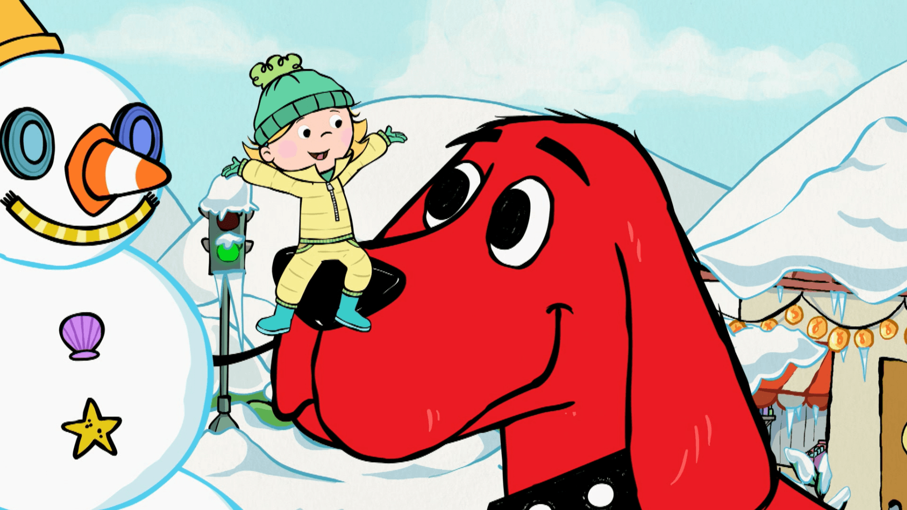 It's Clifford's first snow day. / Clifford's Big Blue Blankie is falling apart.