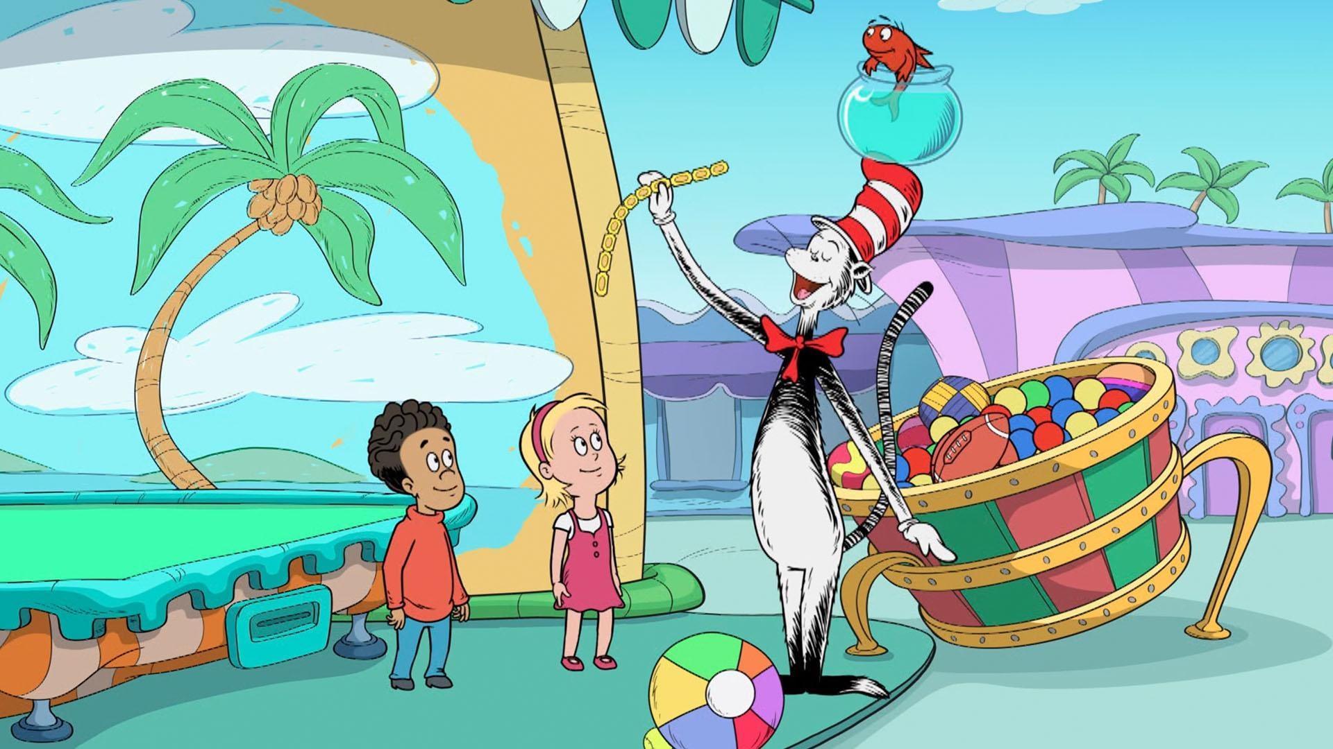 Cat takes Nick and Sally to Arcade Island. / The kids learn about snow, ice and water.
