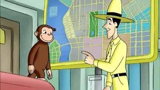 George takes the bus. / George and The Man with the Yellow Hat start a garden.